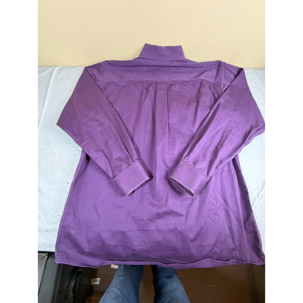 Ariat Mens Long Sleeve Button Down Western Shirt Purple Cotton Twill Medium - Picture 3 of 11